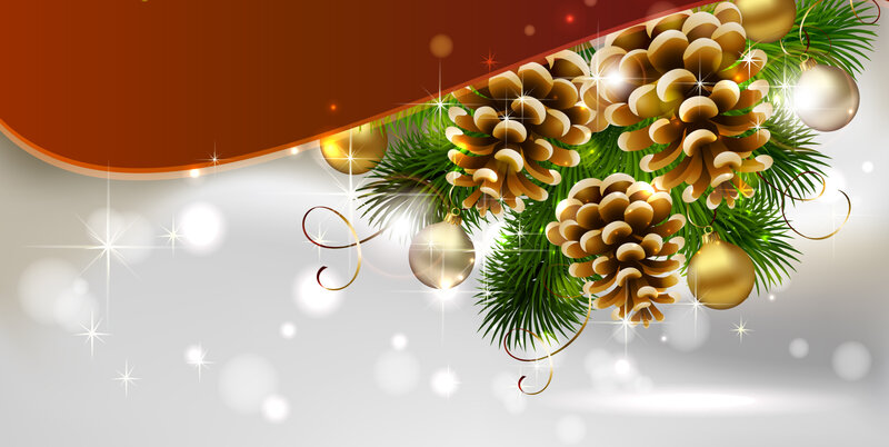 Pine Cones and Ornaments — Green, Festive