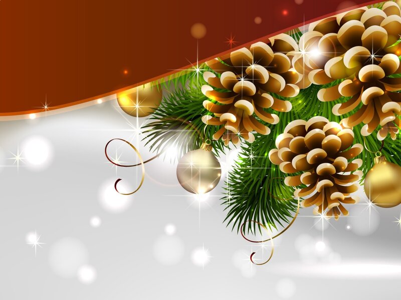 Pine Cones and Ornaments — Green, Festive, Winter, Digital Art