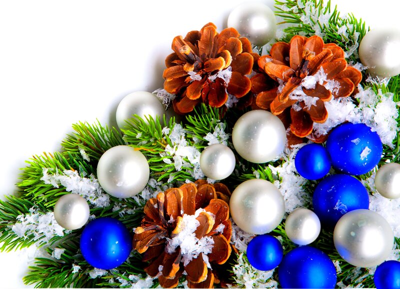 Pine Cones and Ornaments — Green, Festive, Winter, Photograph