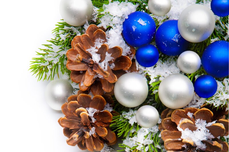 Pine Cones and Ornaments — Green, Festive, Winter