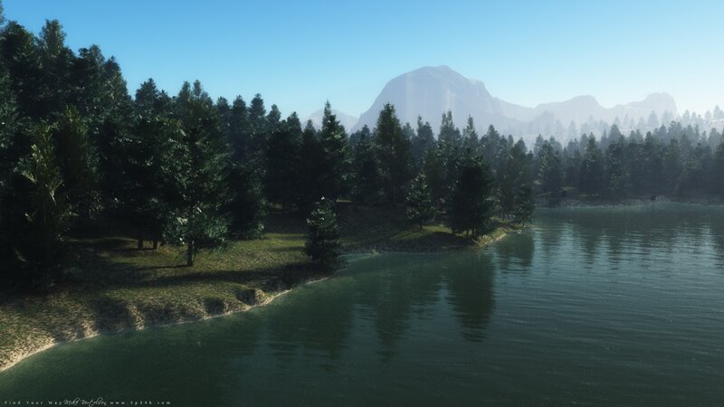 Pine Forest Lake — Green, Serene, Afternoon, 3d Render