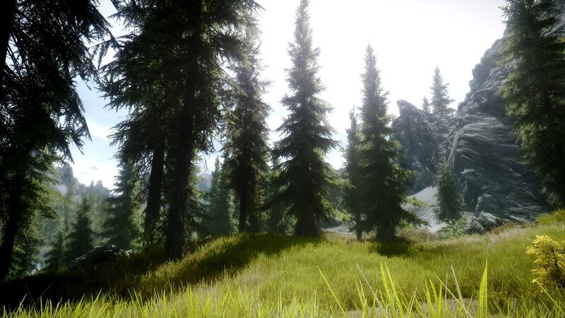 Pine Forest Landscape — Green, Serene, Afternoon, 3d Render, Trees, Mountain