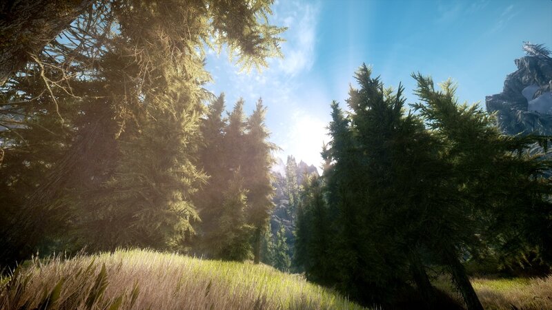 Pine Forest Landscape — Green, Serene, Afternoon, 3d Render, Trees, Mountains