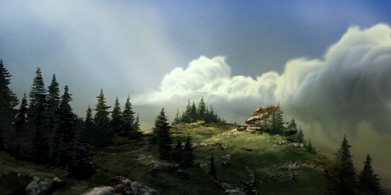 Pine Forest on Hillside — Green, Dramatic