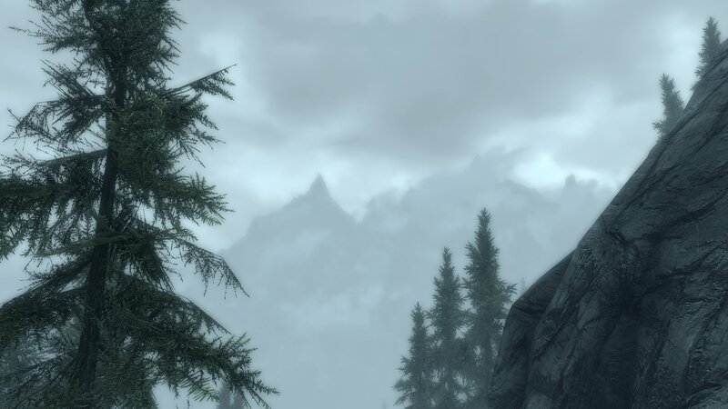 Pine Trees and Mountains — Gray