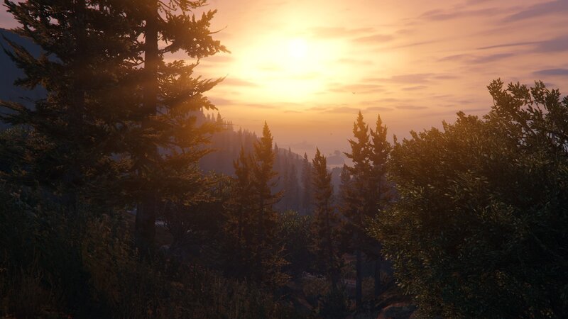 Pine Trees at Sunset — Orange, Serene, 3d Render