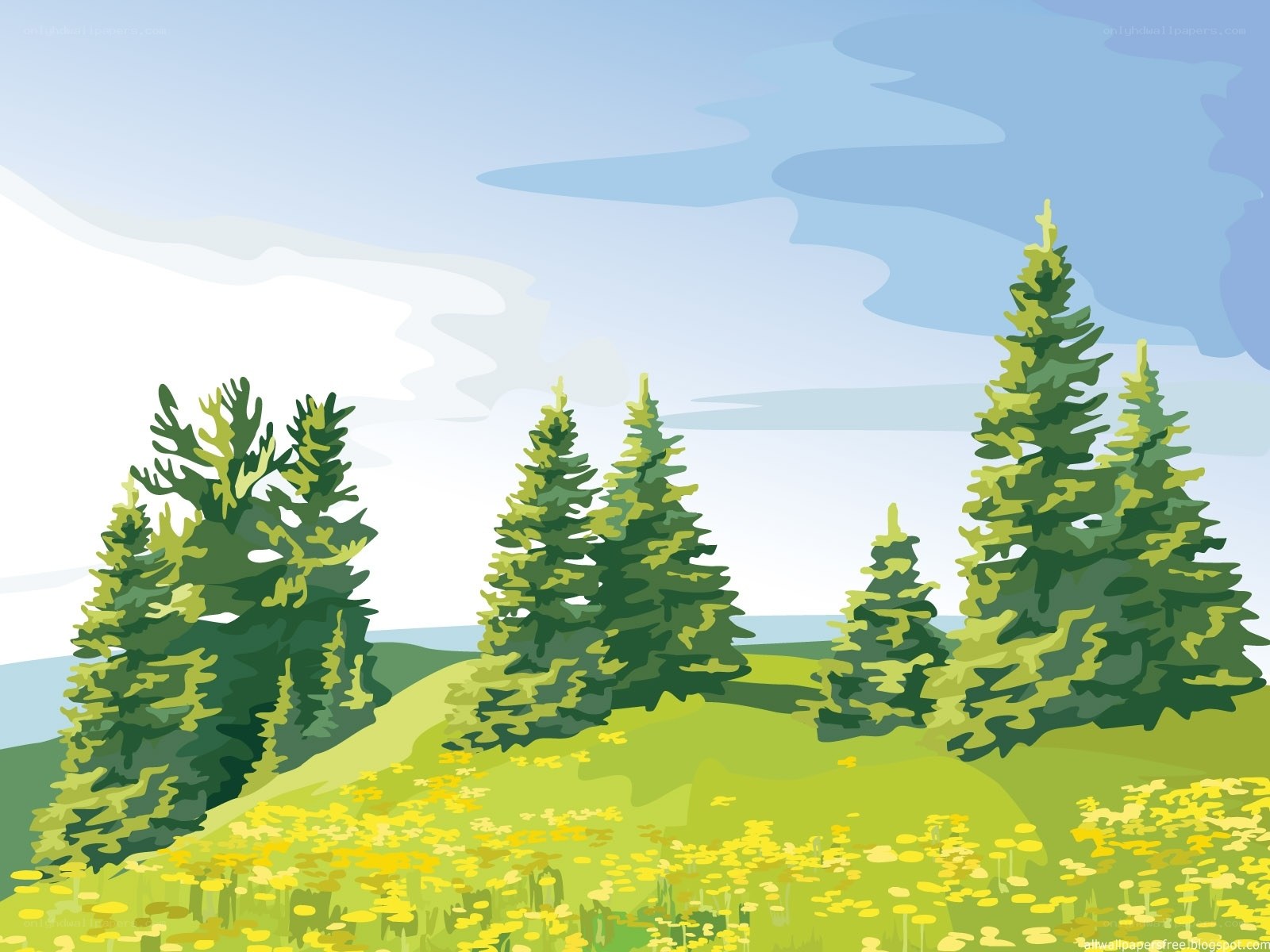 Pine trees on a sunny hill