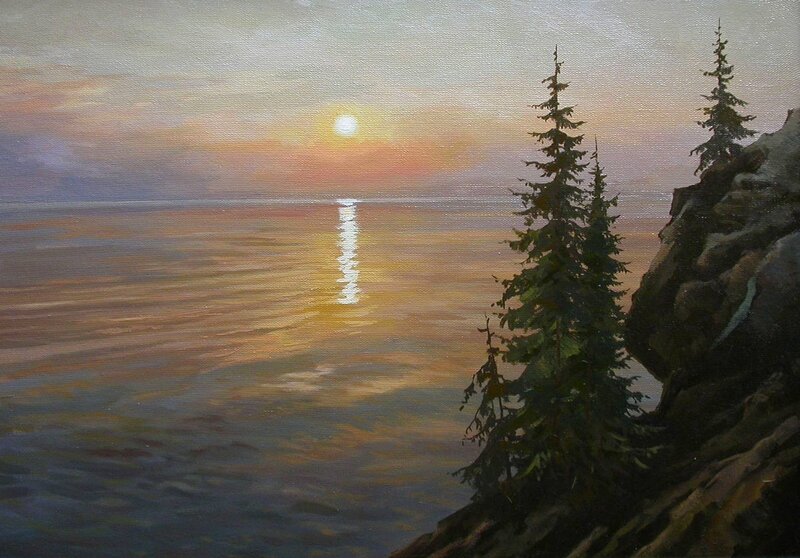 Pine Trees on Cliff — Orange