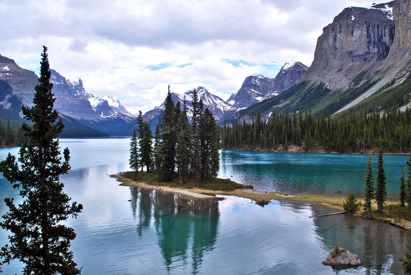 Pine Trees on Island — Blue, Serene, Afternoon, Photograph, Lake