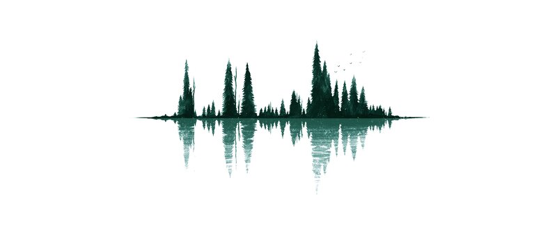 Pine Trees on Island — Green, Serene, Illustration