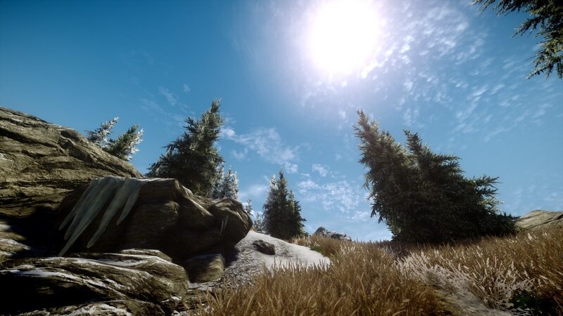 Pine Trees on Rocky Hill — Blue, Serene