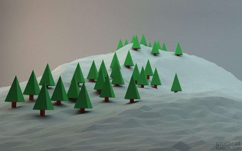 Pine Trees on Snowy Hill — Green