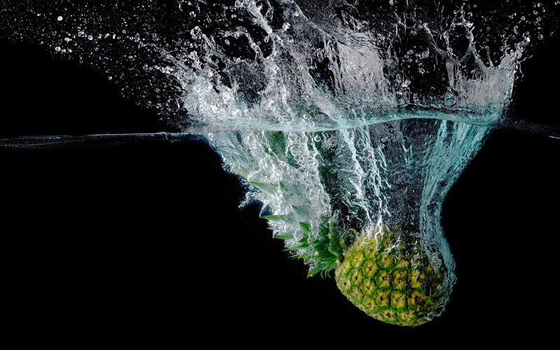 Pineapple Falling into Water — Green, Dramatic
