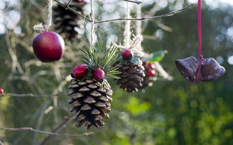Pinecone Ornaments on Branch — Green