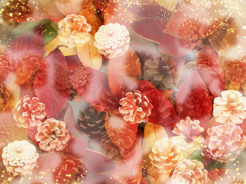 Pinecones and Autumn Leaves — Red