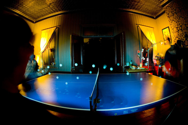 Ping pong in a dimly lit room