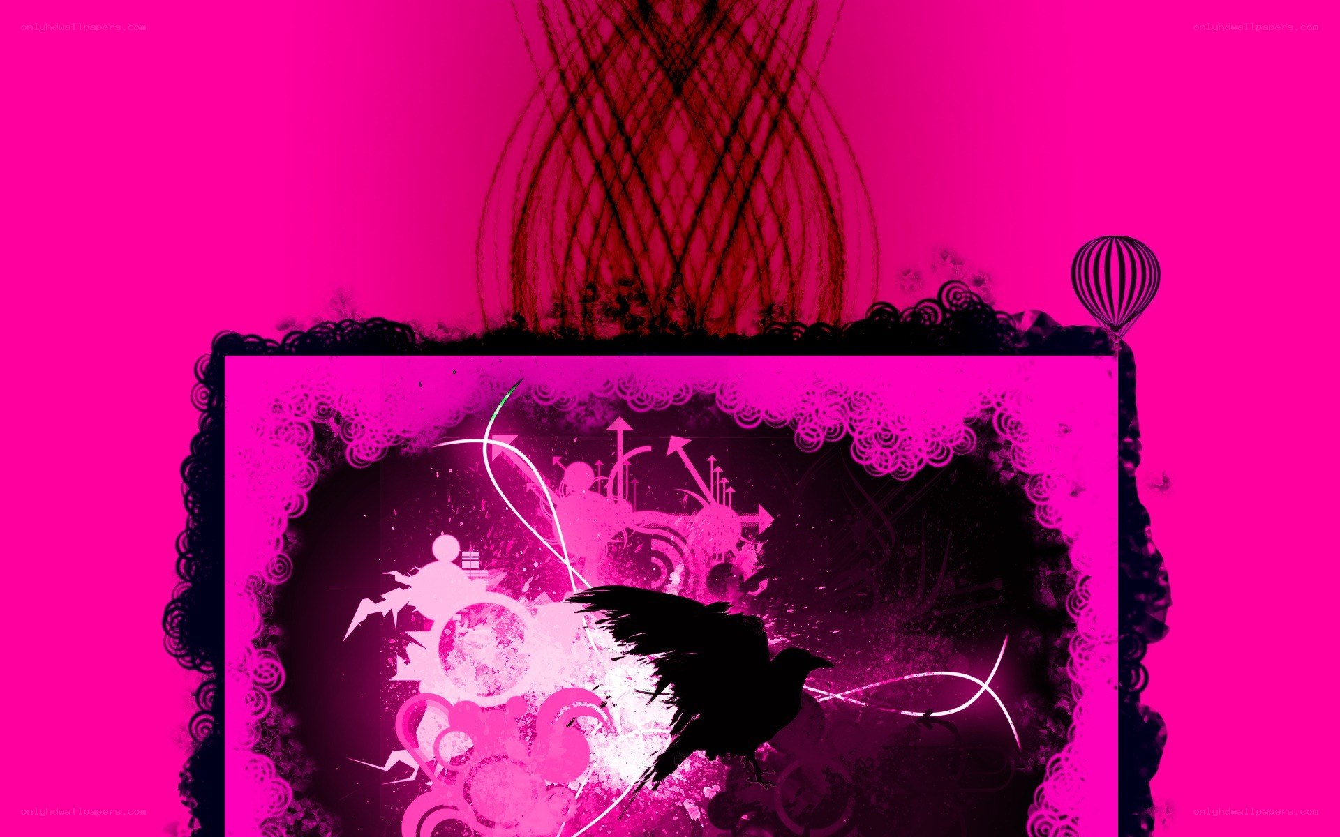 pink abstract art with crow
