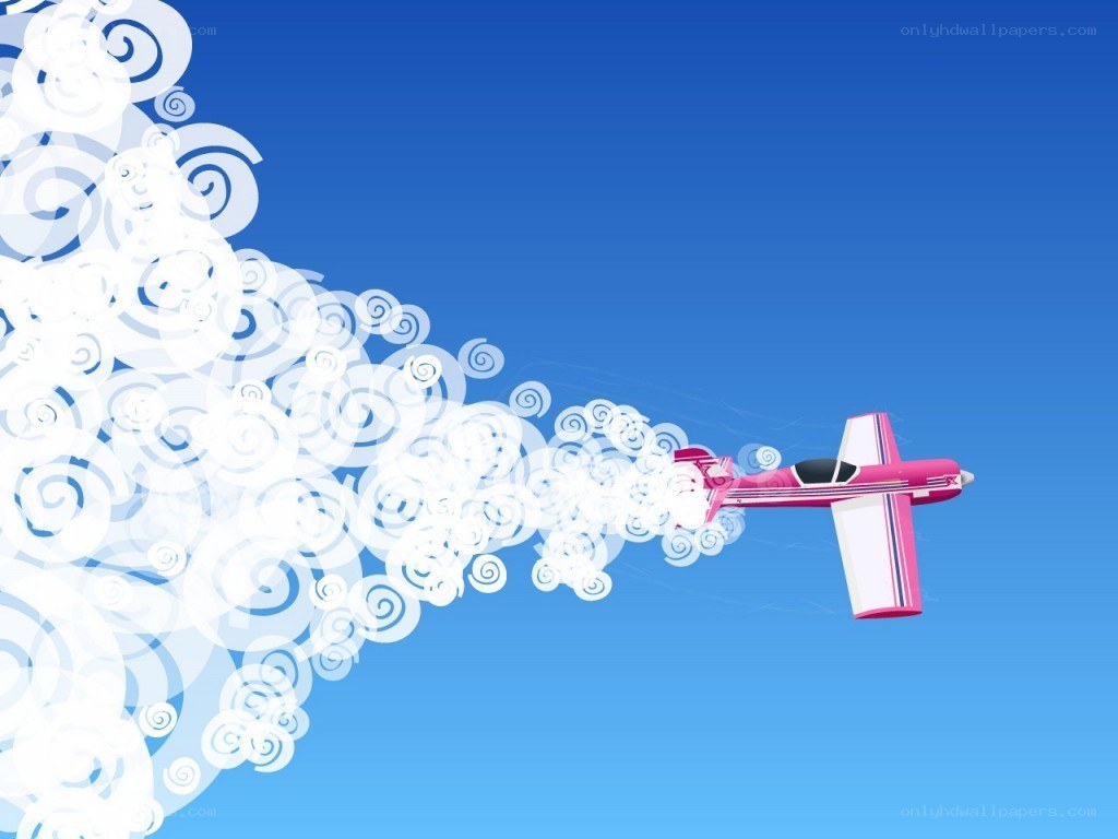 Pink airplane in blue sky