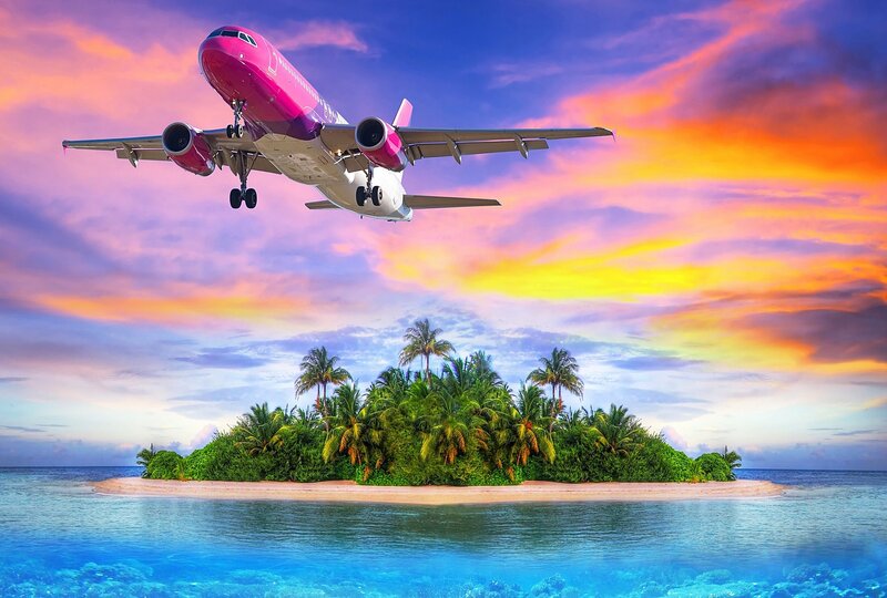 Pink Airplane over Island — Blue