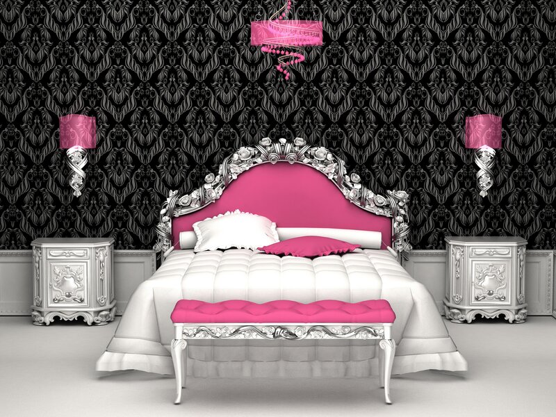 pink and black bedroom design