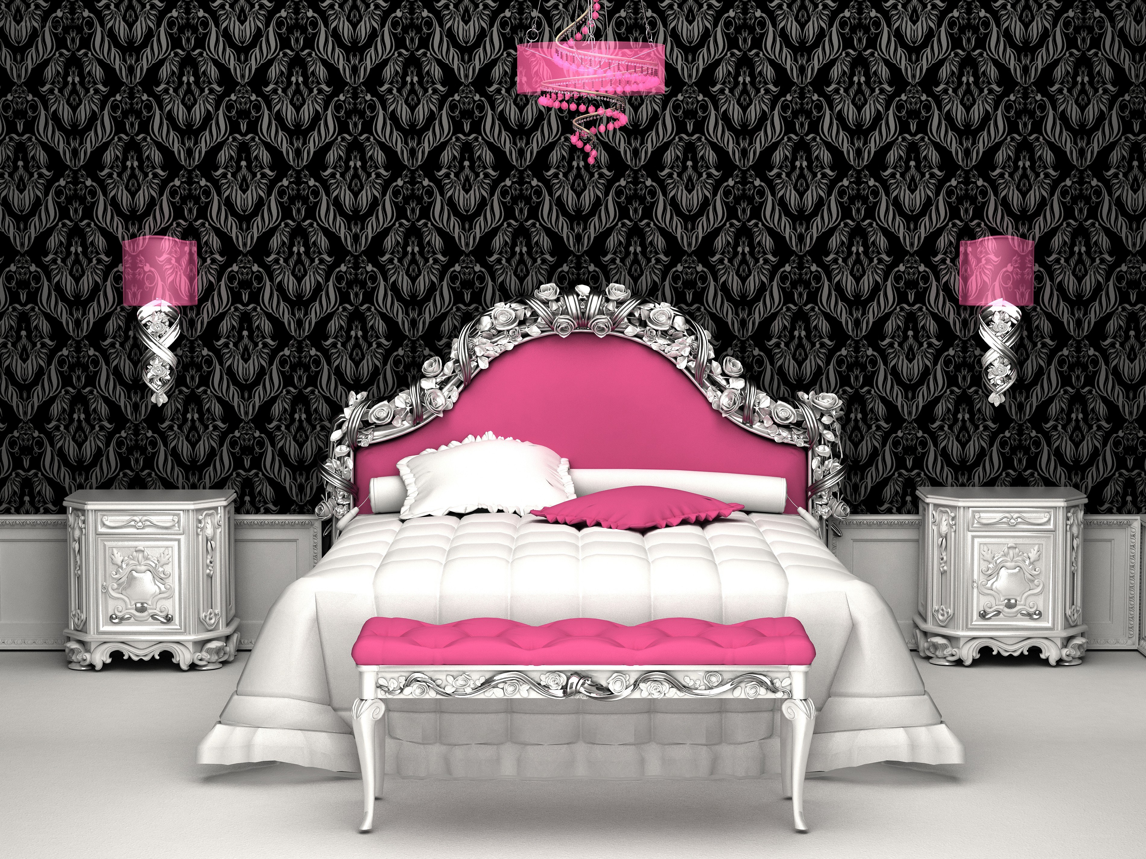 pink and black bedroom design