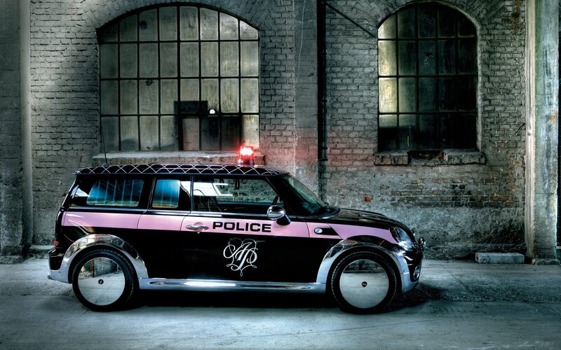 Pink and black police car