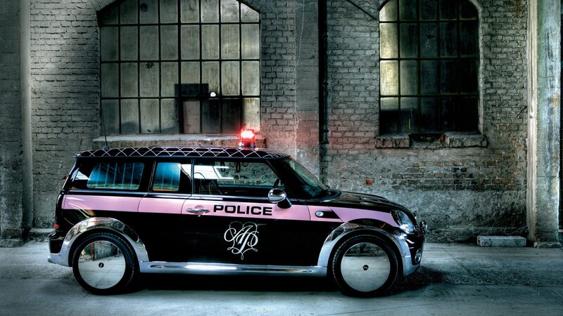 Pink and black police car