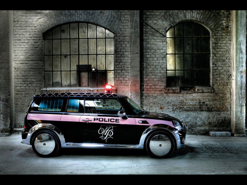 Pink and black police car