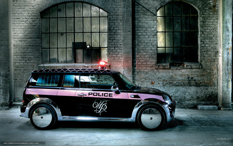Pink and black police car