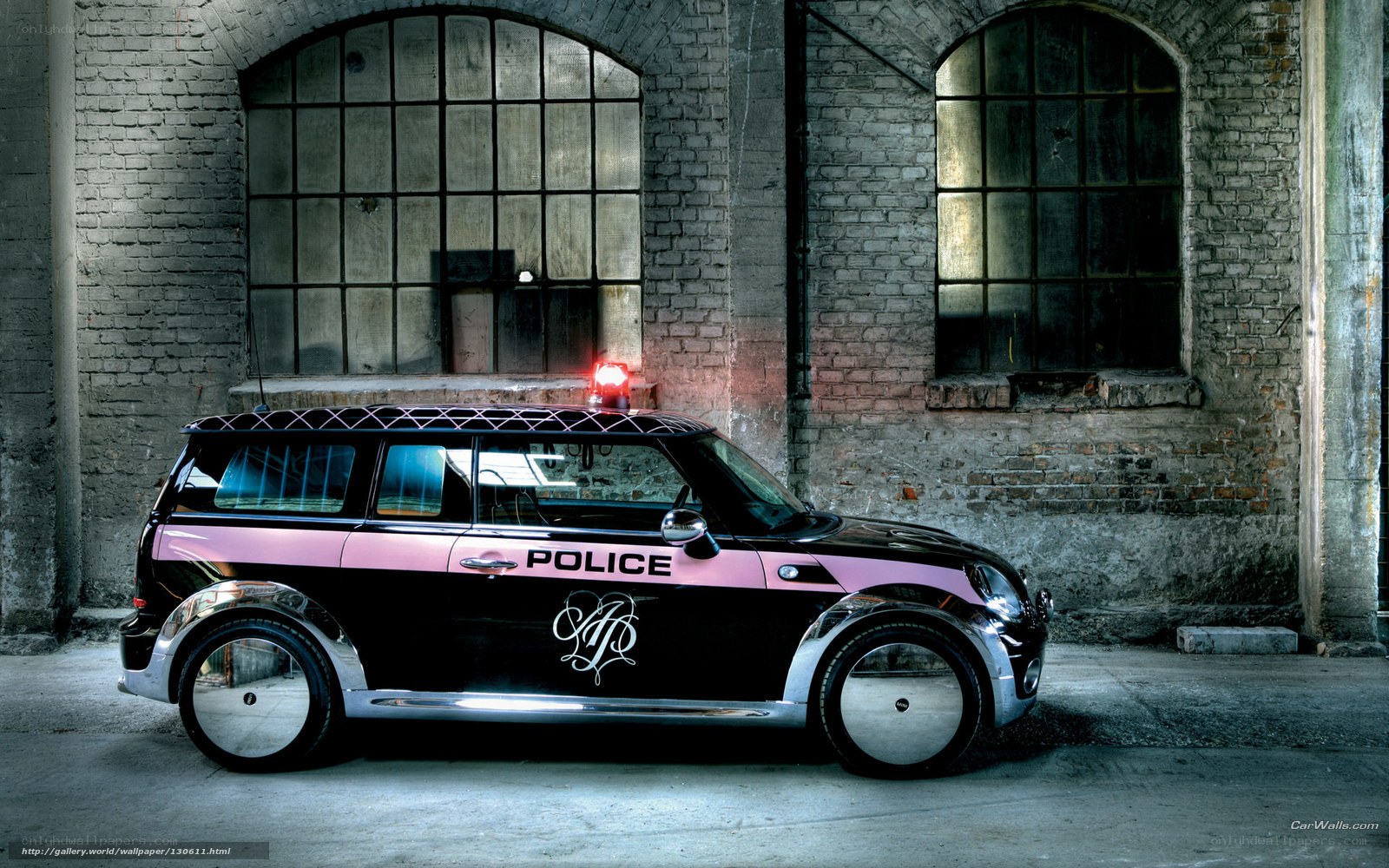 Pink and black police car