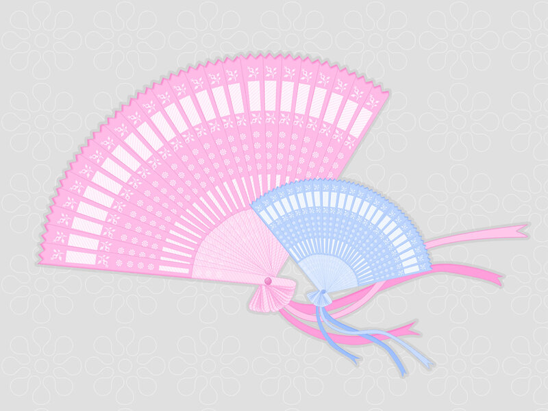 pink and blue fans with ribbons