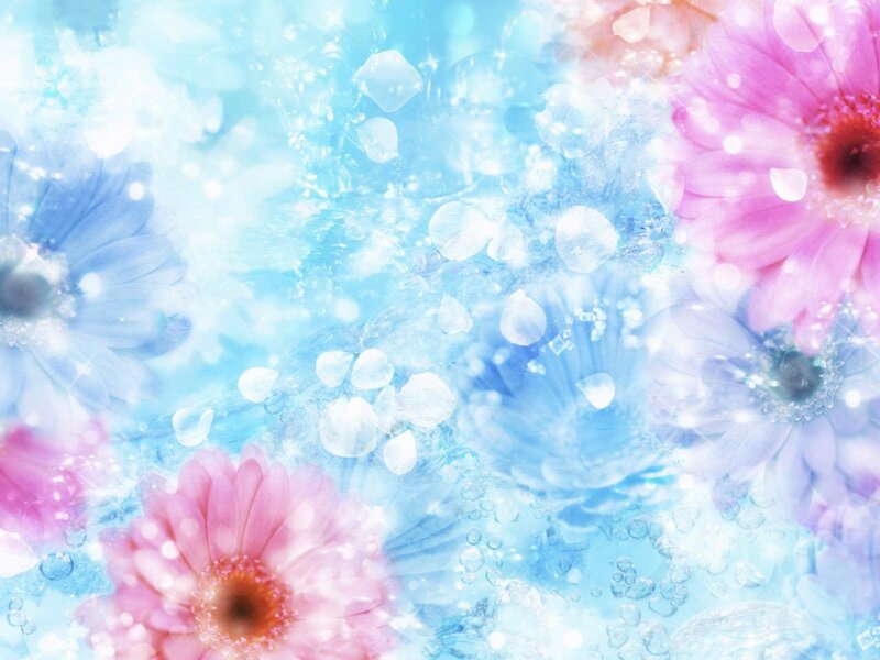 Pink and Blue Flowers — Dreamy, Digital Art