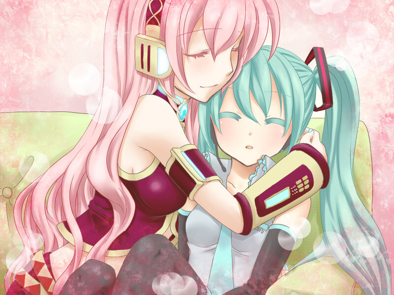 Pink and blue hair hug
