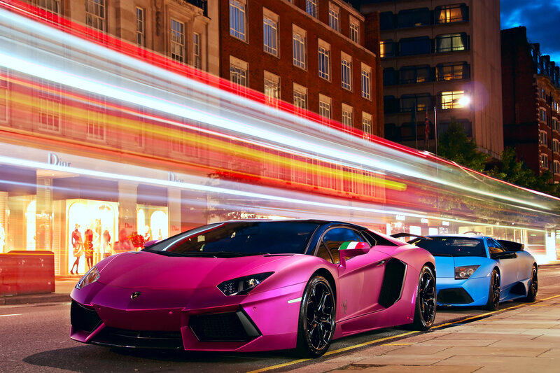 Pink and Blue Sports Cars — Dramatic