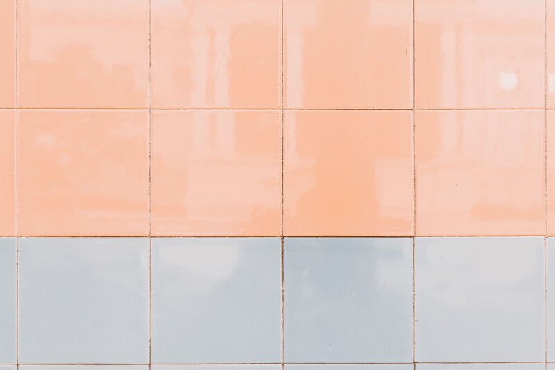 pink and blue tiled wall