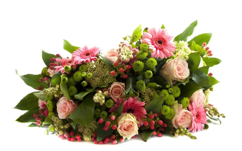 Pink and green flower arrangement