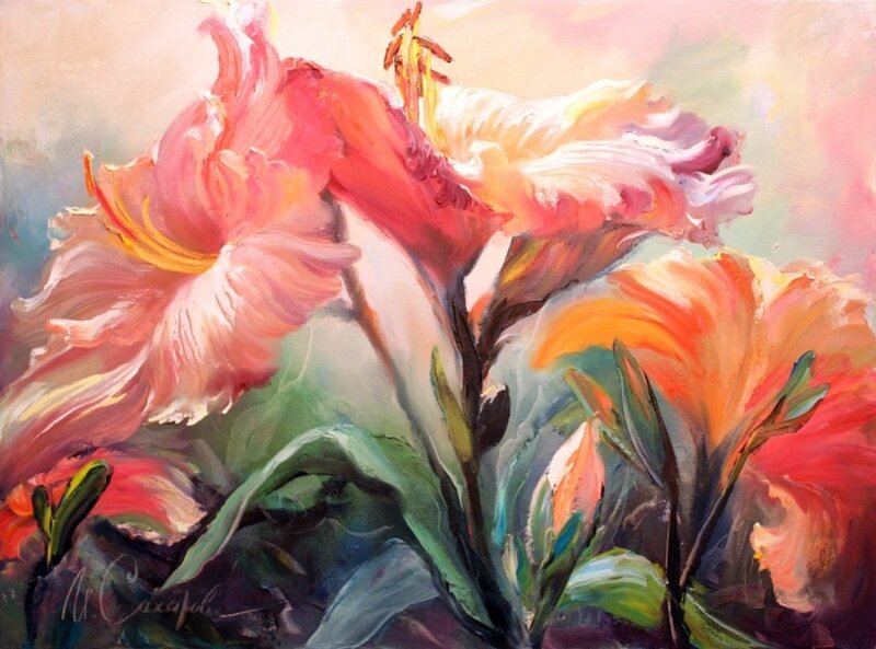 Pink and Orange Hibiscus Flowers