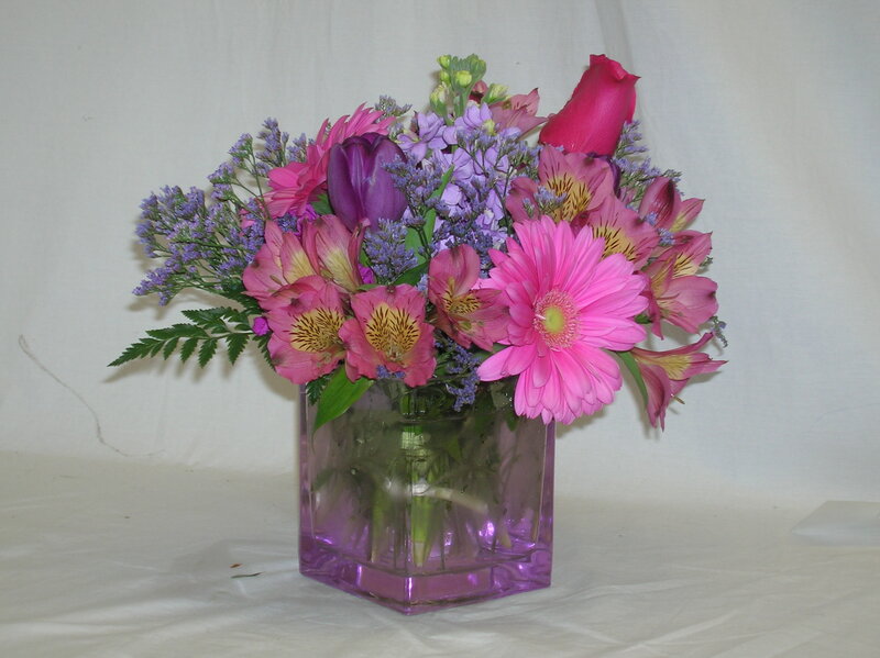 Pink and purple flower arrangement