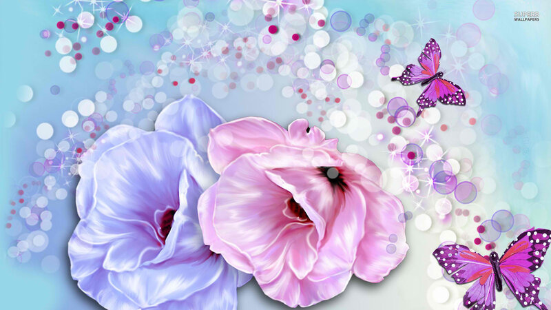 Pink and Purple Flowers — Dreamy, Digital Art