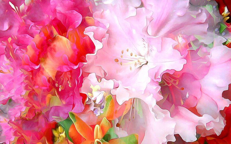 Pink and Red Flowers — Vibrant, Digital Art