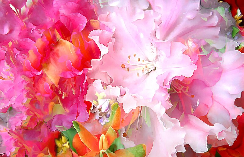 Pink and Red Flowers — Vibrant, Spring, Digital Art