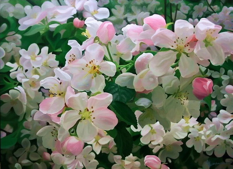 Pink and White Blossoms — Serene, Spring, Painting