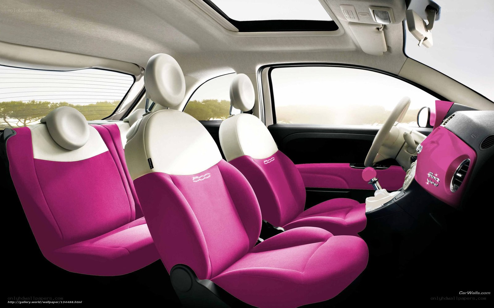 Pink and white car interior