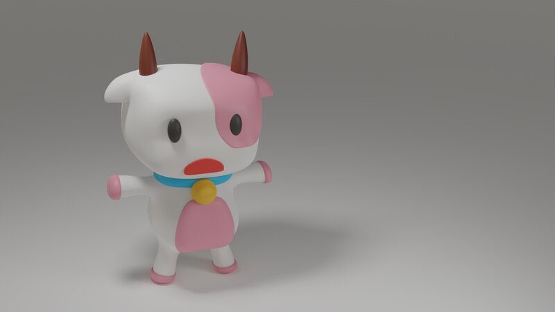 Pink and White Cow Character