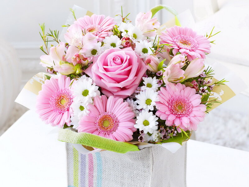 Pink and White Flower Bouquet — Calm, Photograph, Rose