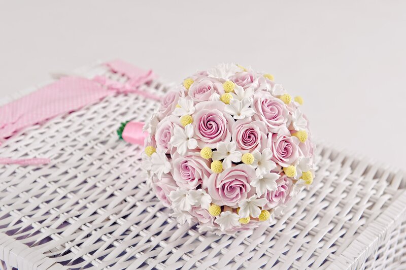 Pink and White Flower Bouquet — Calm, Photograph, Wicker Basket