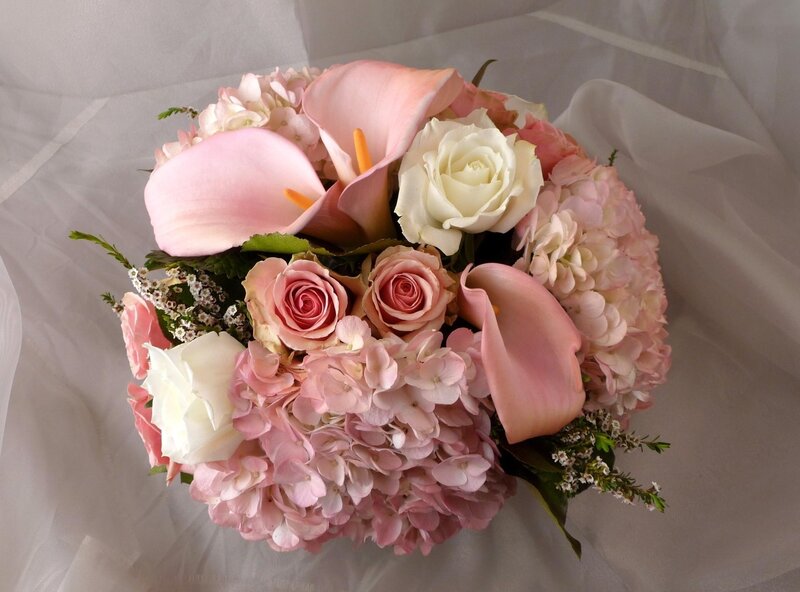 Pink and White Flower Bouquet — Serene, Photograph, Roses