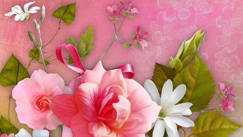 Pink and White Flowers — Calm, Digital Art