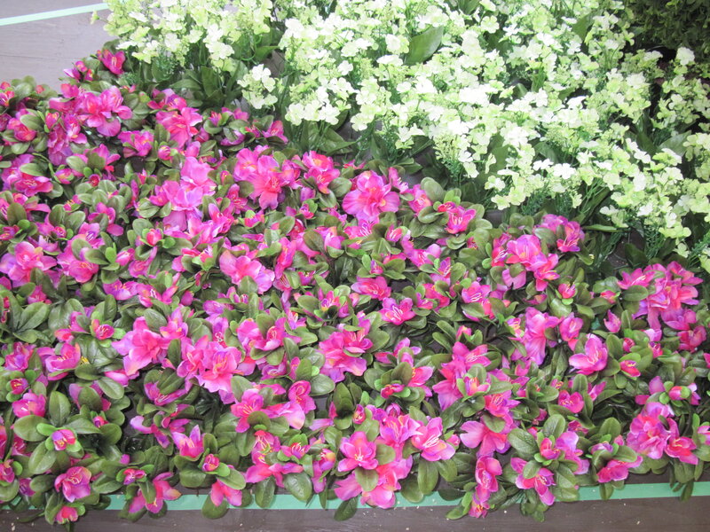 Pink and White Flowers — Calm, Photograph, Green Leaves, Artificial Plants