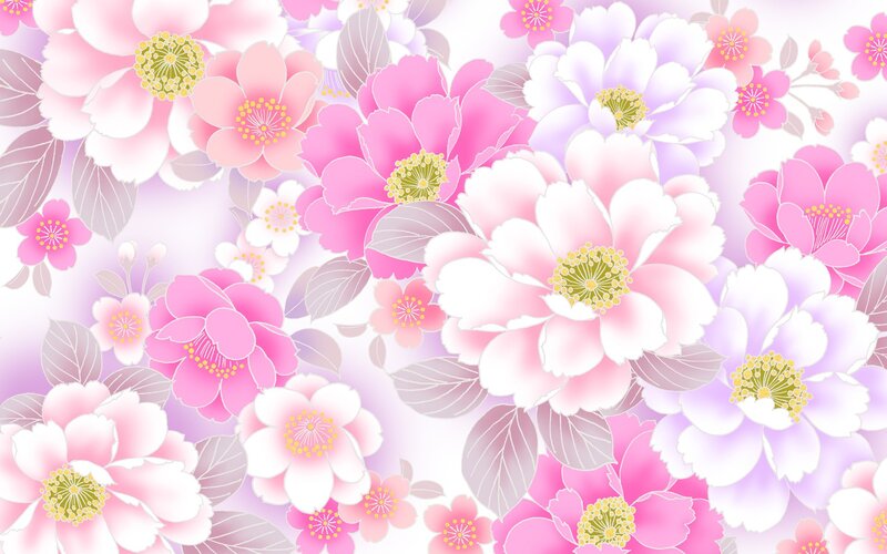Pink and White Flowers — Calm, Spring, Illustration